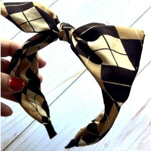 Twee Mod Wired Bow Headband • Vintage Mod Brown Tan Argyle Plaid • Blair Waldorf